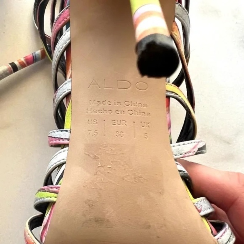 Aldo Bonabella-5 Multicolor Neon Strappy Open-Toe Stiletto Sandals 7.5 - Picture 9 of 11